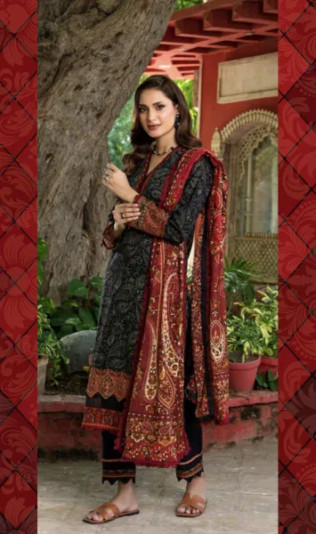 Pakistani Original Guladhar Premium Cambric Cotton Stitched 3pcs _ Black